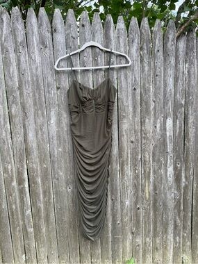 NWT Hello Molly Olive Ruched Midi Dress with Spaghetti Straps